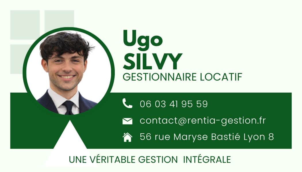 Carte de visite de Ugo Silvy, gestionnaire immobilier RENTIA